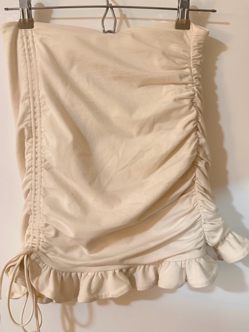 Oh Polly Cream Slight Ruche Drawstring Mini Skirt